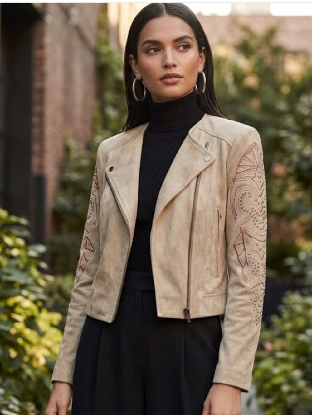 BCBG Nicholas Appliqué Faux Suede jacket